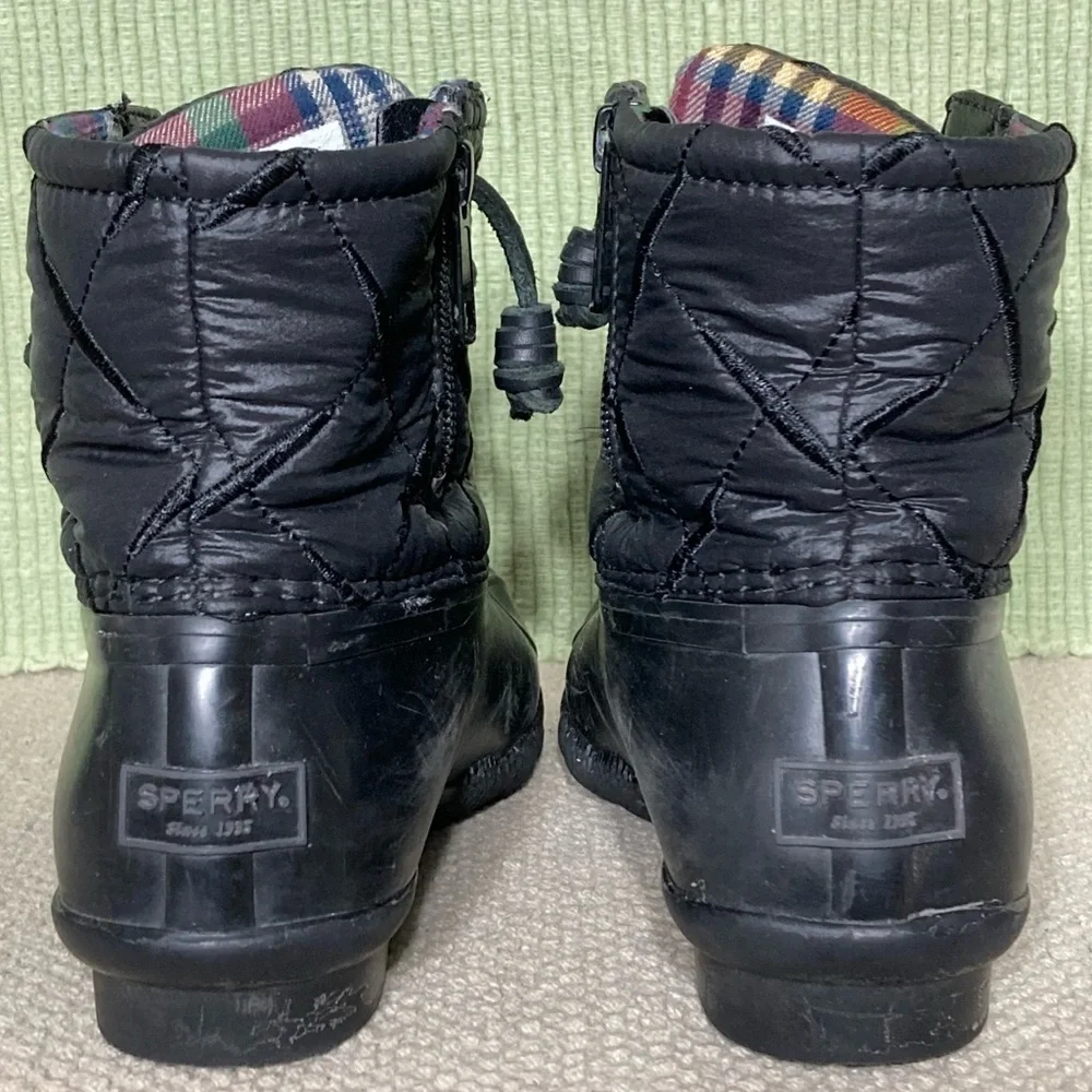 Sperry Womens Black Saltwater Nylon w/Flannel Lining Waterprf Duck Boots SZ US 6